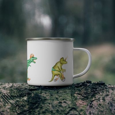 Tasse en émail trios dinosaure