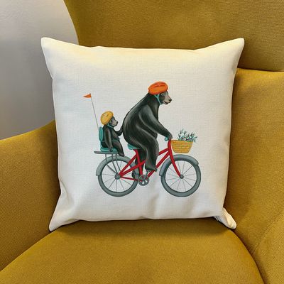 Housse de Coussin - Ours à vélo