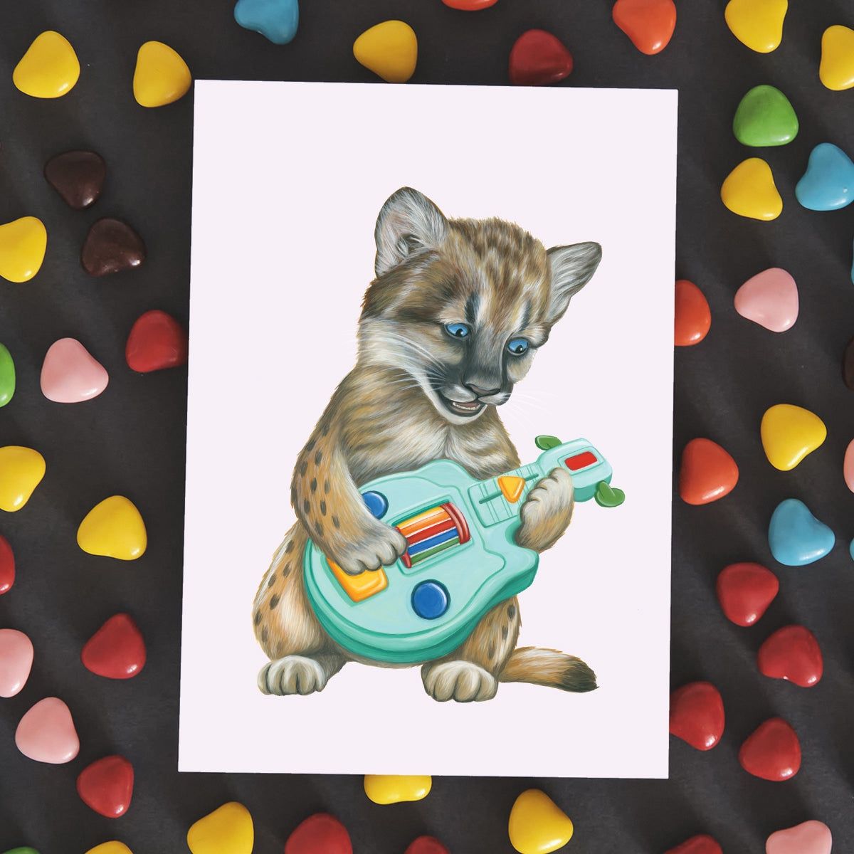 Bébé Cougar jouant de la guitare - Carte de souhait