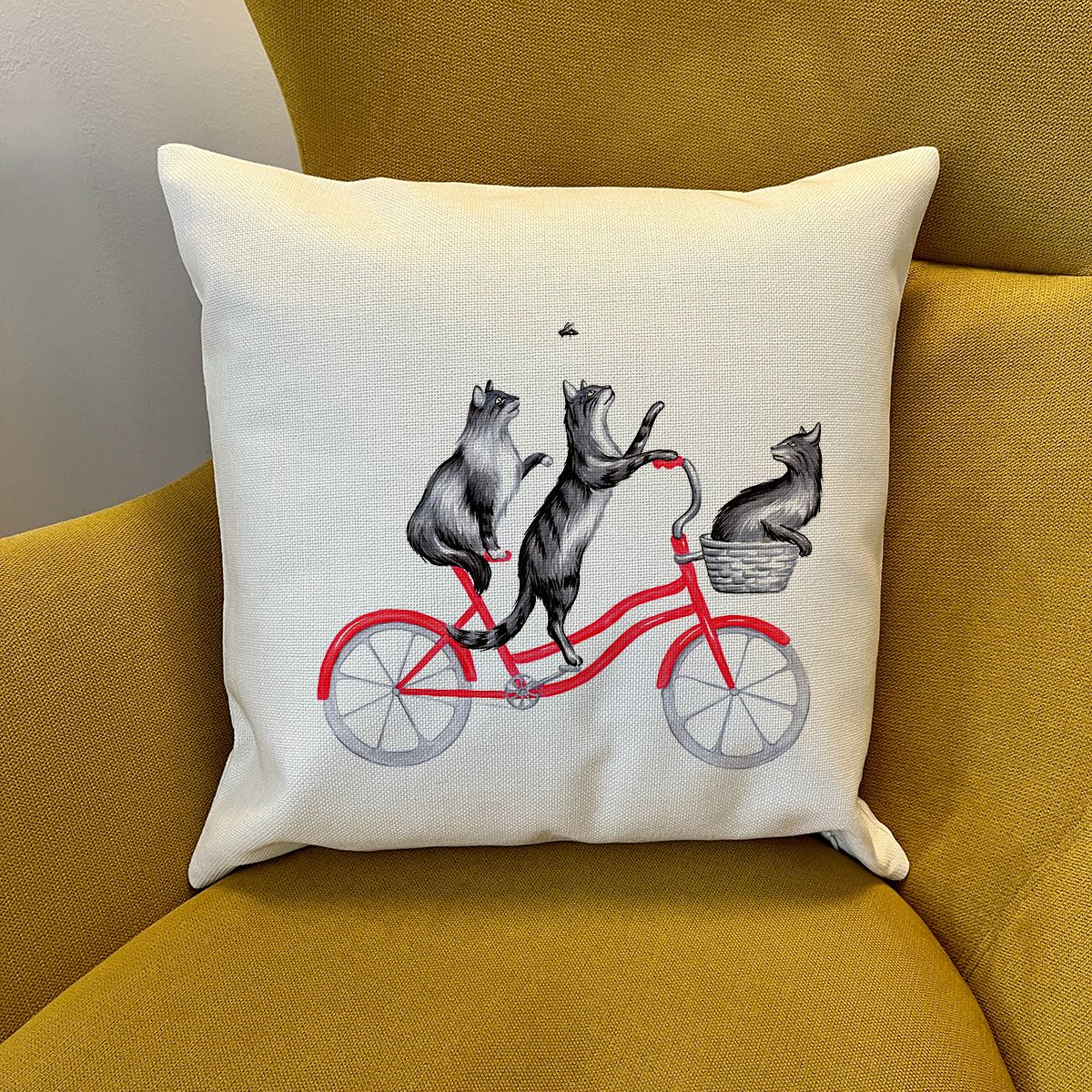 Housse de Coussin - Chats à vélo