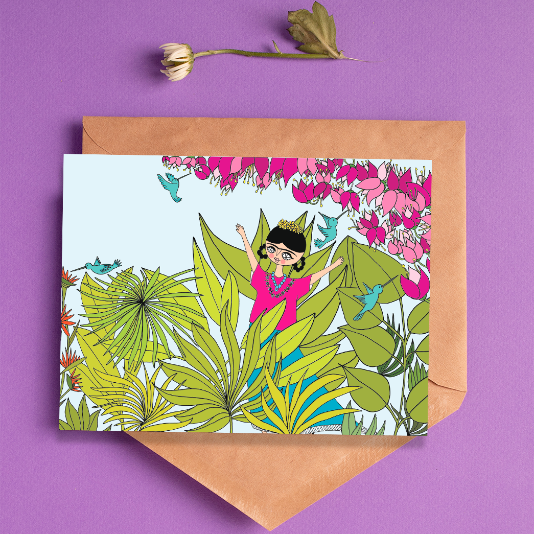 Frida - Plantes, fleurs et colibris - Carte de souhaits