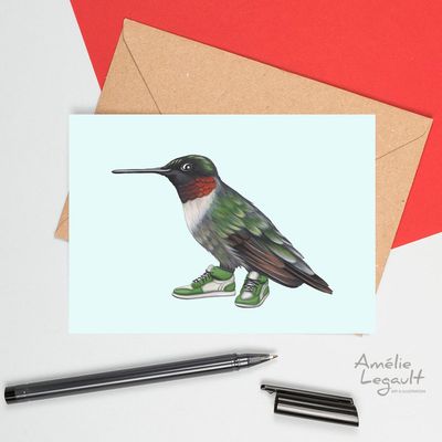 Hummingbird wearing sneakers Greeting Card
