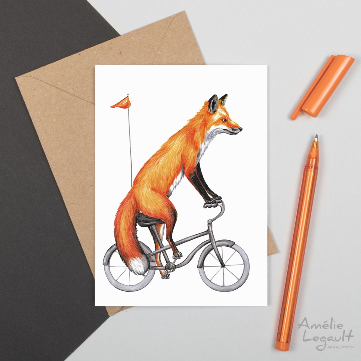 Renard à vélo - Carte de souhait