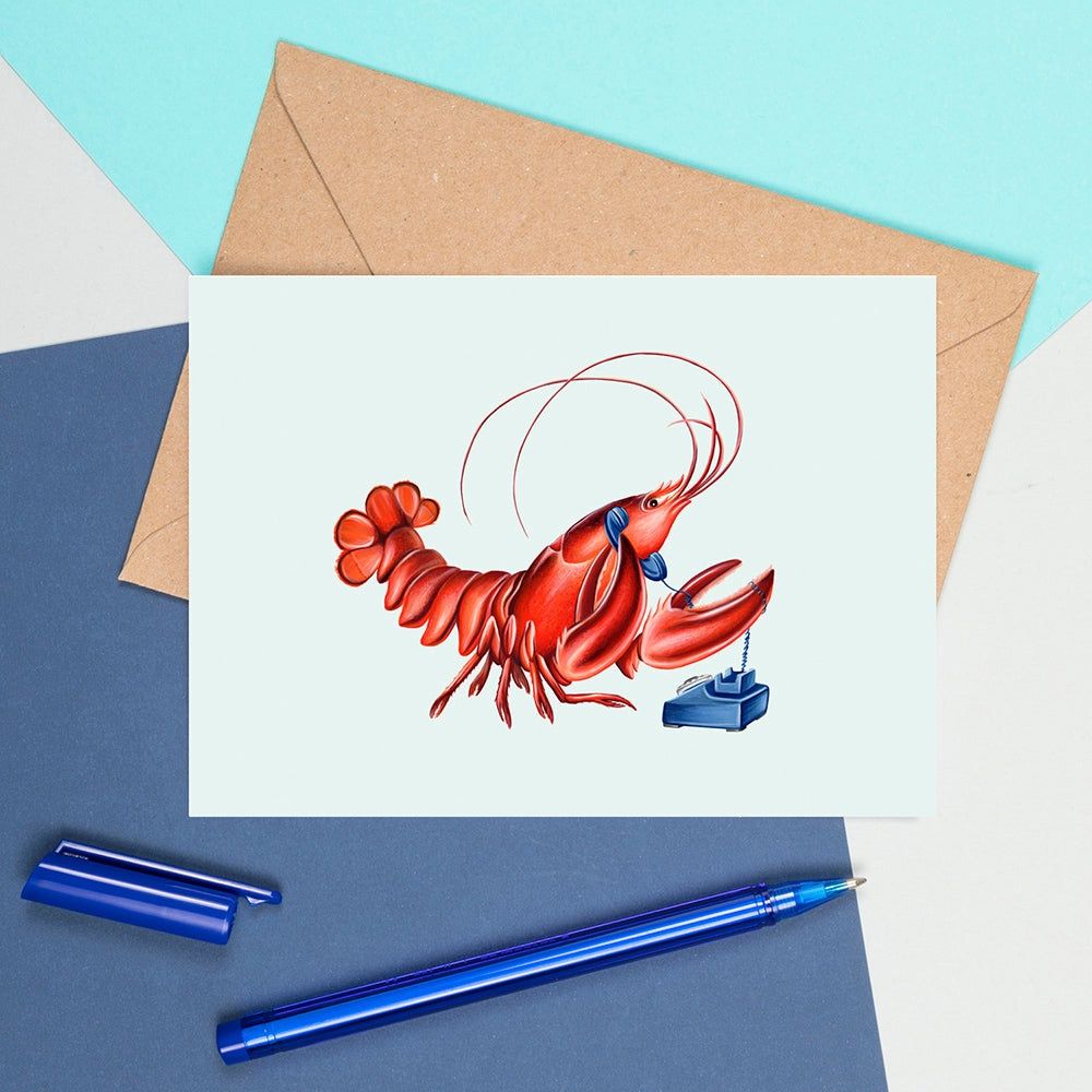 Homard au téléphone, carte de souhaits
