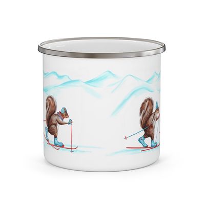 Tasse  en émail Écureuils en ski
