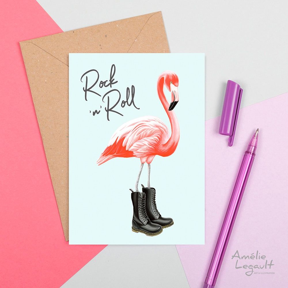 Flamant en Doc Martens - Carte de souhait