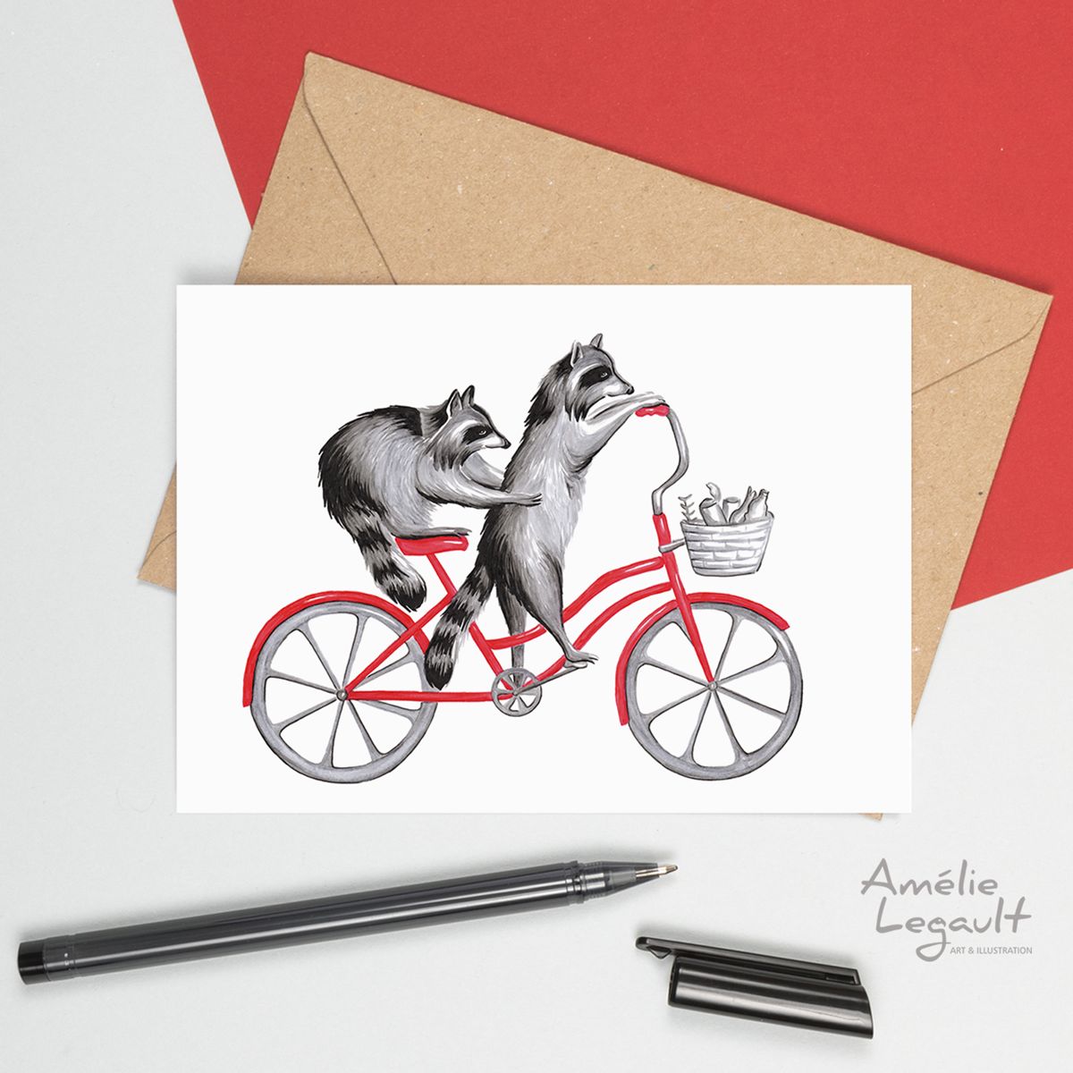 Ratons laveurs à vélo - Carte de souhait