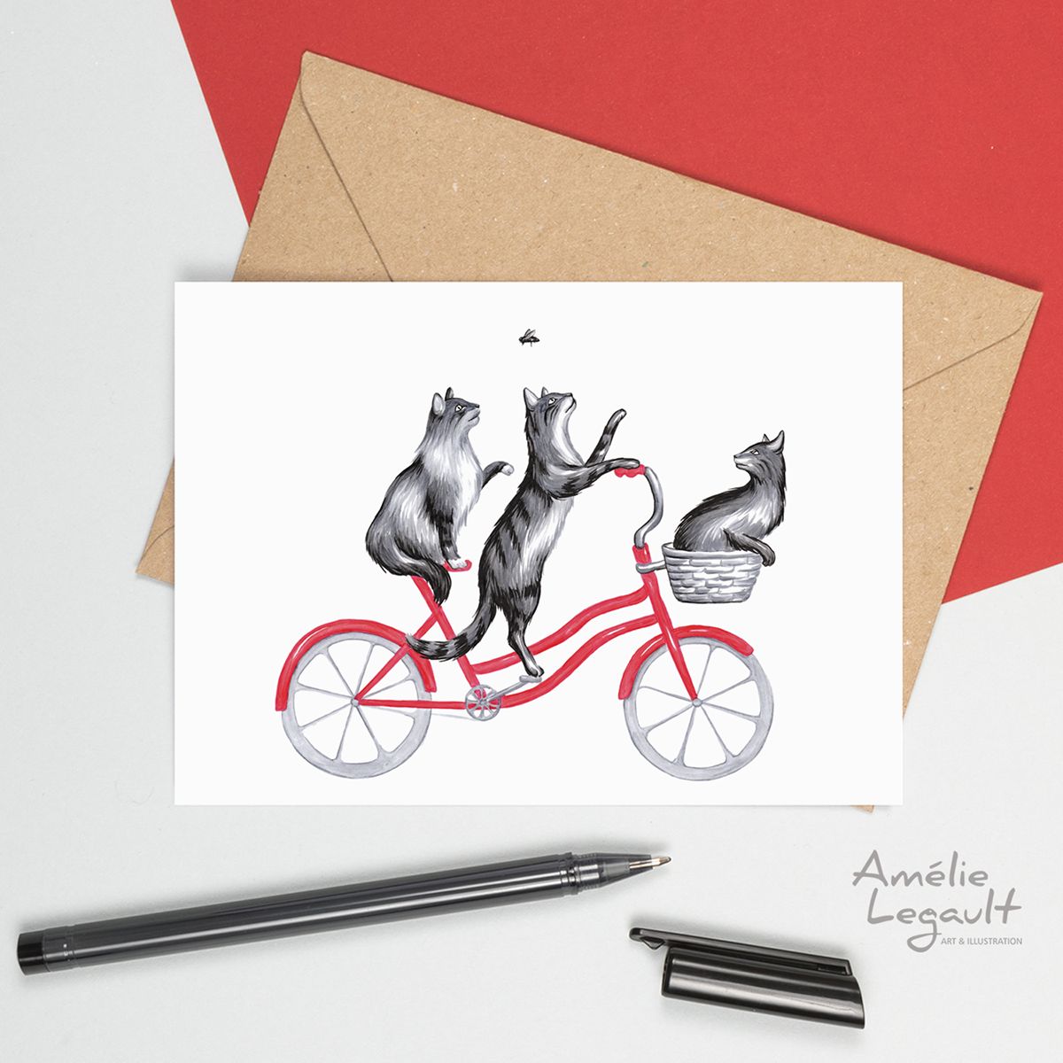 Chats à vélo - Carte de souhait