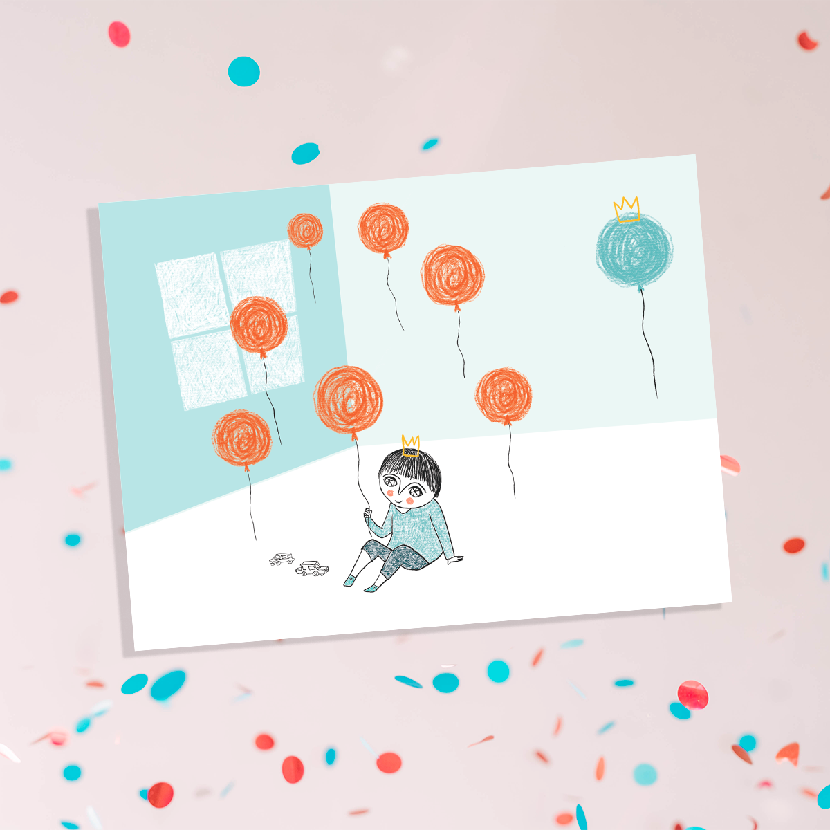 Garçon qui joue avec des ballons- Carte de souhaits