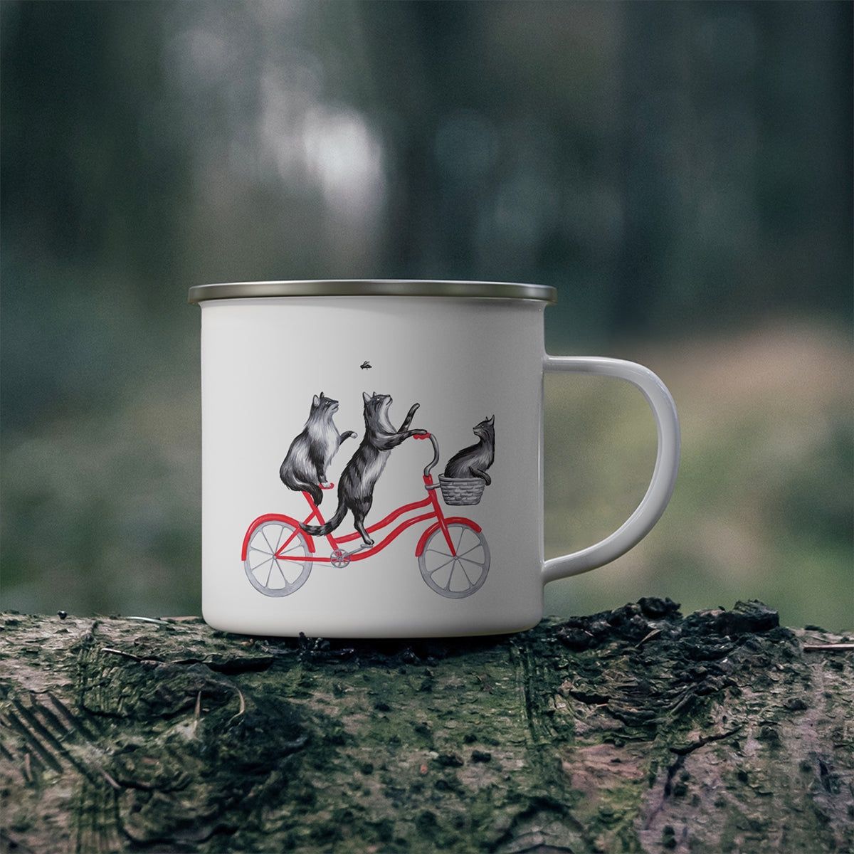 Tasse chats à vélo en acier inoxydable émaillée