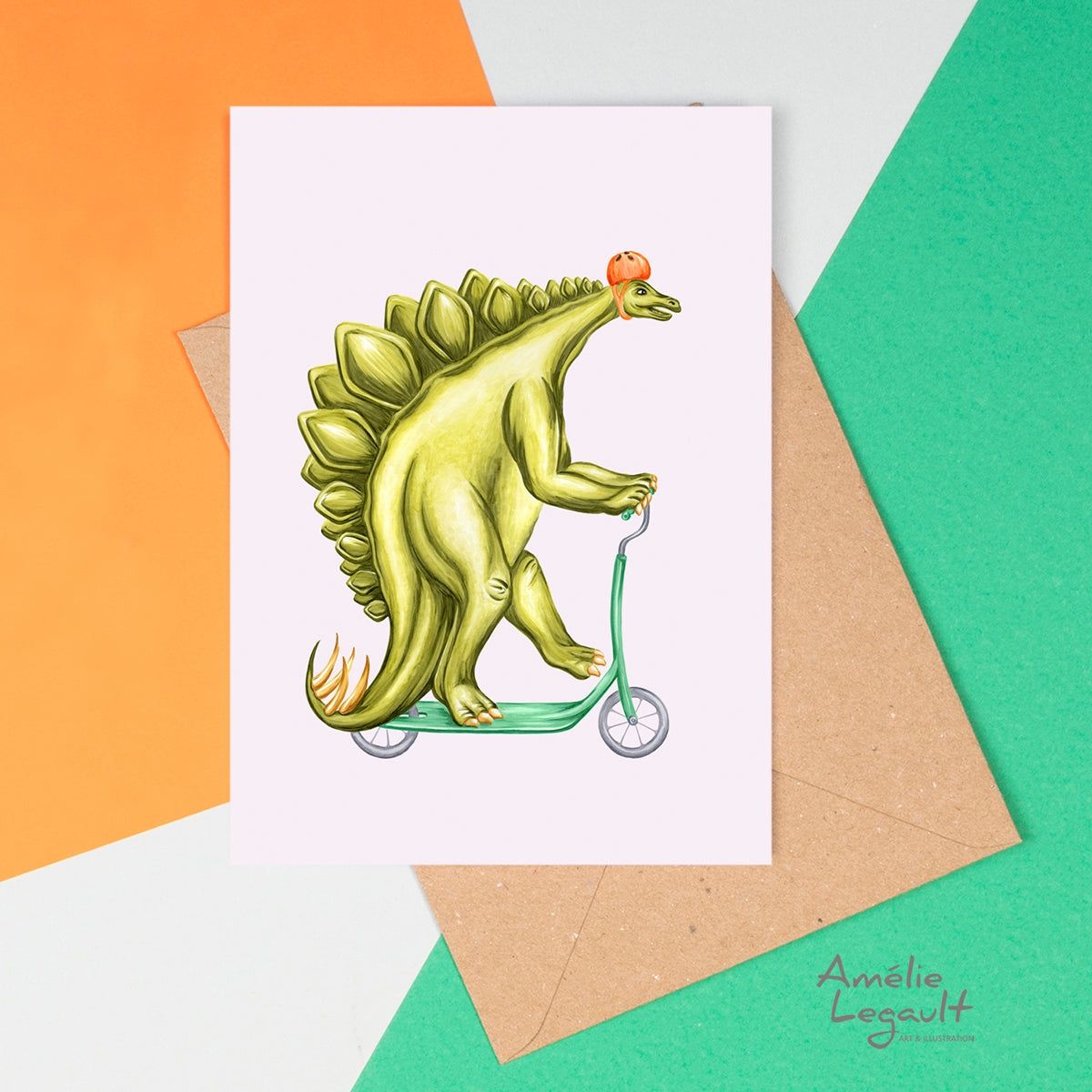 Stégosaure en vélo - Carte de souhait