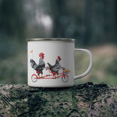 Tasse poules à vélo en acier inoxydable émaillée