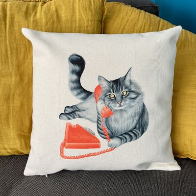 Coussin - Chat au téléphone