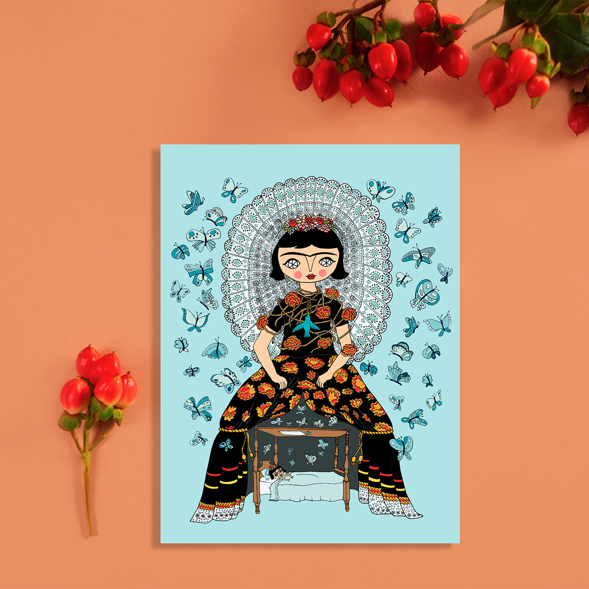 Frida et les papillons - Carte de souhaits