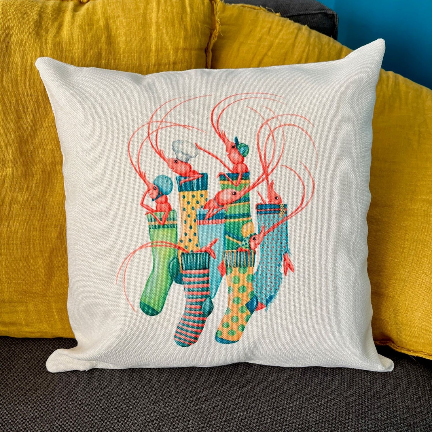 Housse de Coussin - Les crevettes en chaussettes