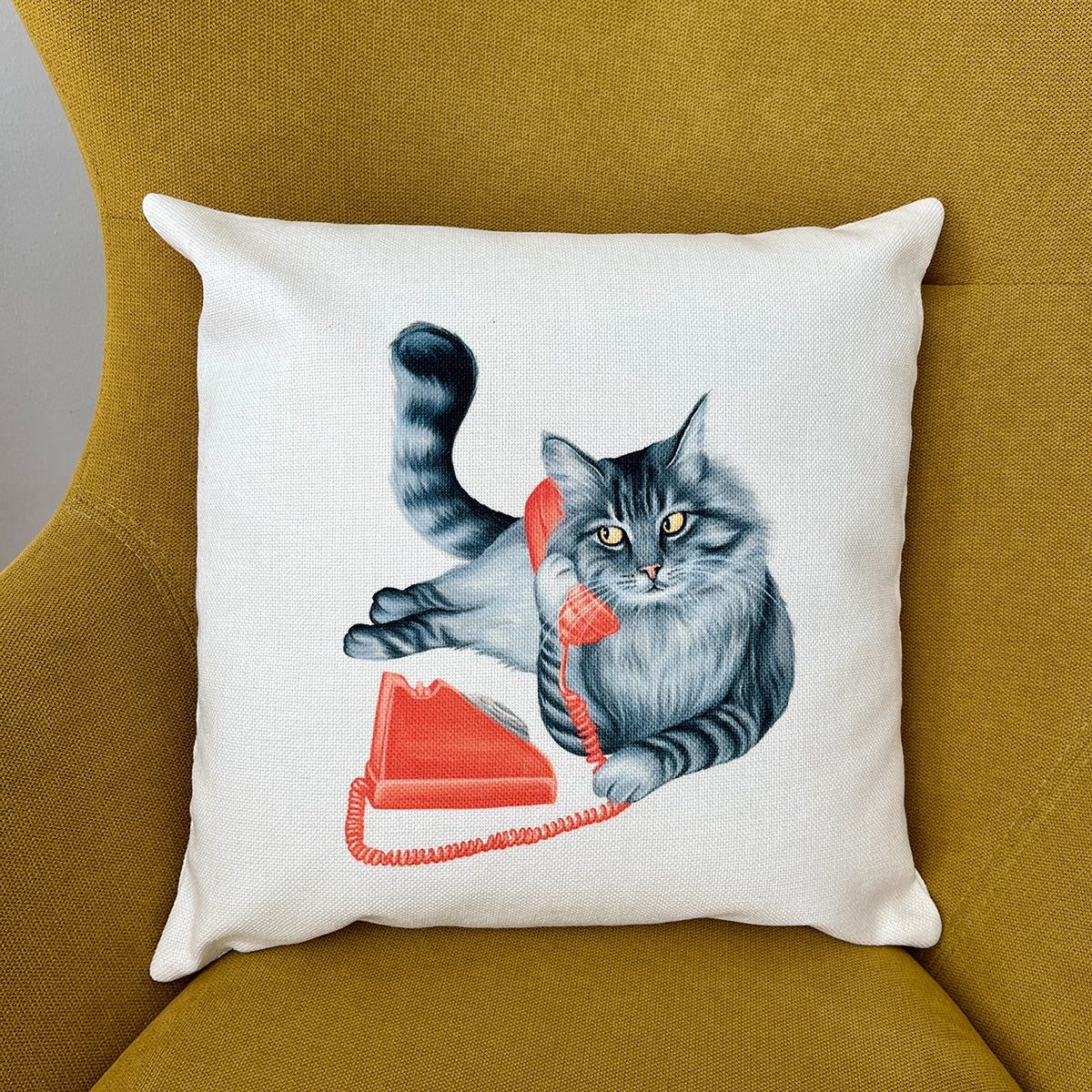 Housse de Coussin - Chat au téléphone