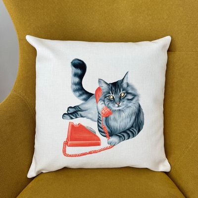 Housse de Coussin - Chat au téléphone
