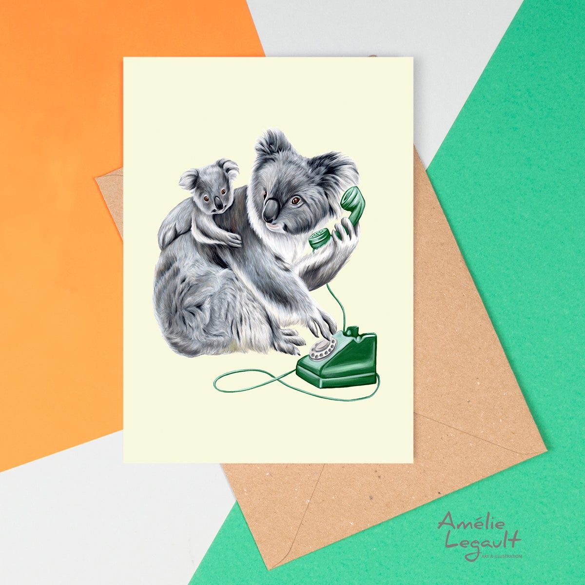 Koalas au téléphone - Carte de souhait
