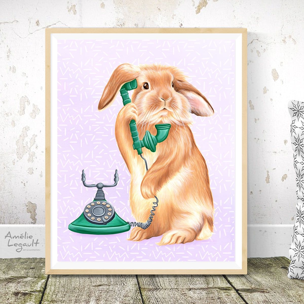 Lapin au téléphone - Affiche murale