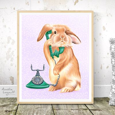 Lapin au téléphone - Affiche murale