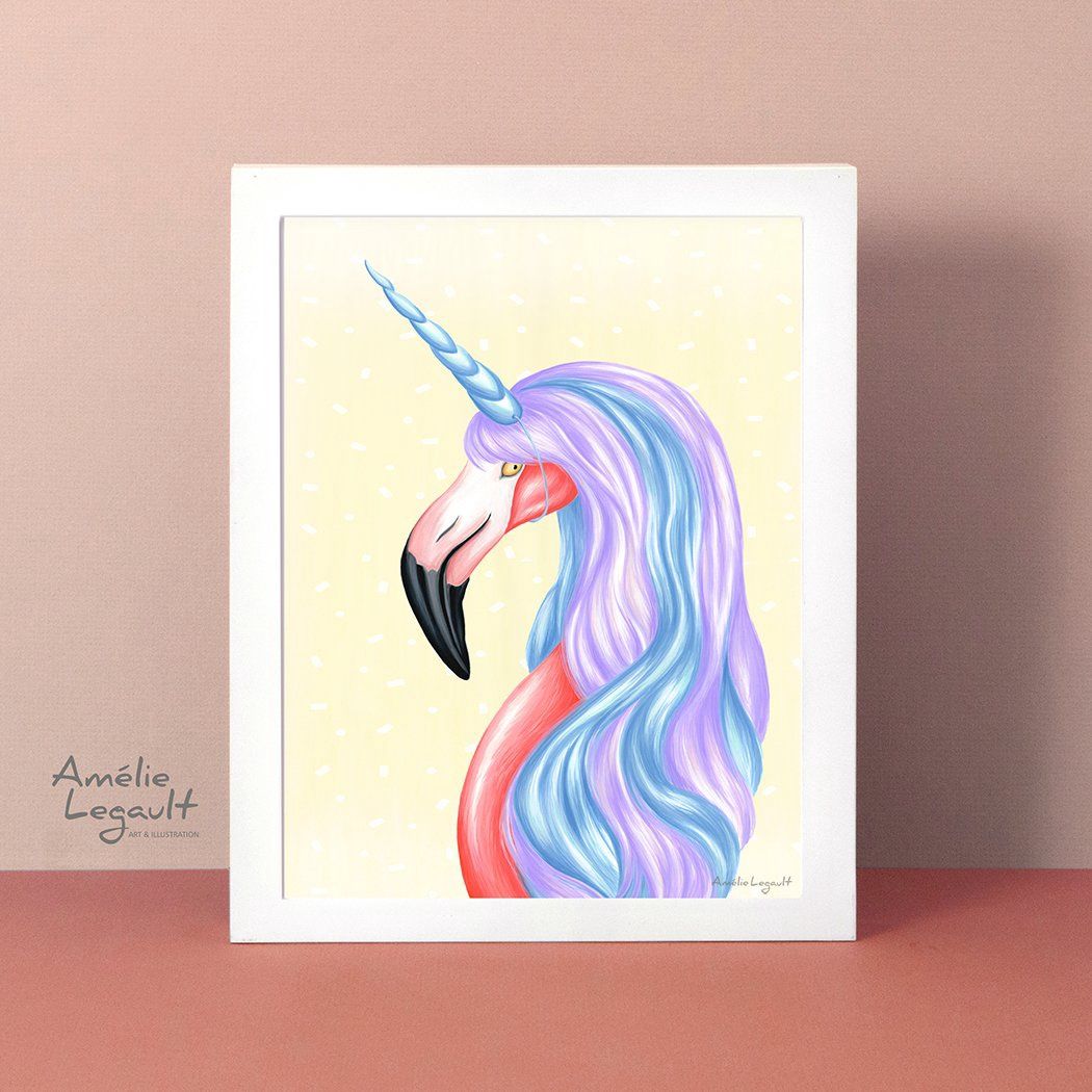 Flamant licorne - Affiche murale