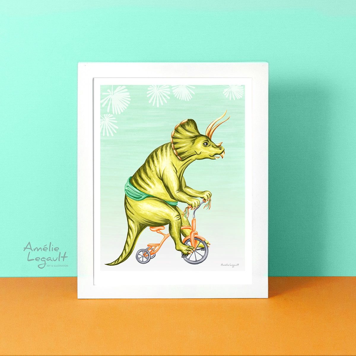 Triceratops à Bicyclette - Affiche murale