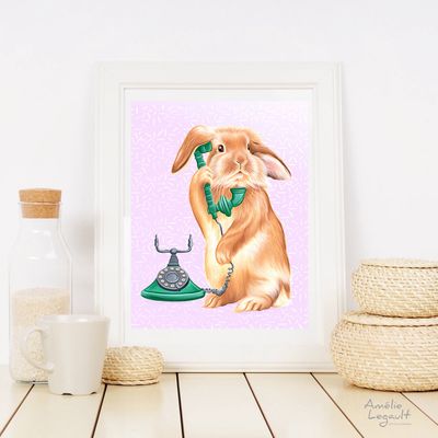 Lapin au téléphone - Affiche murale