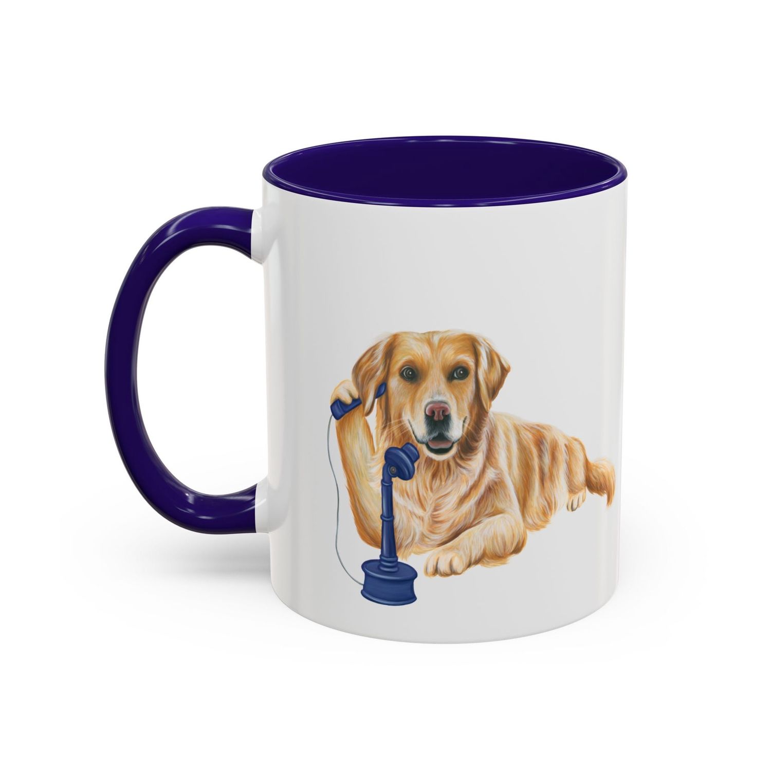 Tasse Golden au téléphone