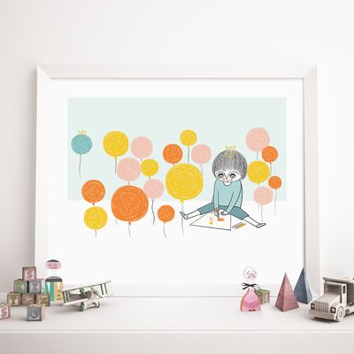 Garçon colloriage avec des ballons - Affiche murale