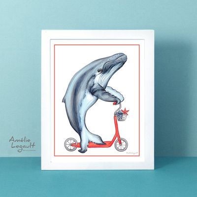 Baleine à bosse à trottinette - Affiche murale