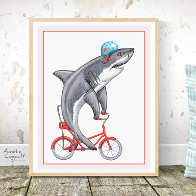 Requin à vélo - Affiche murale