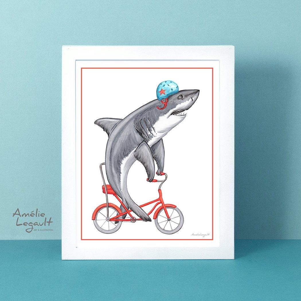 Requin à vélo - Affiche murale