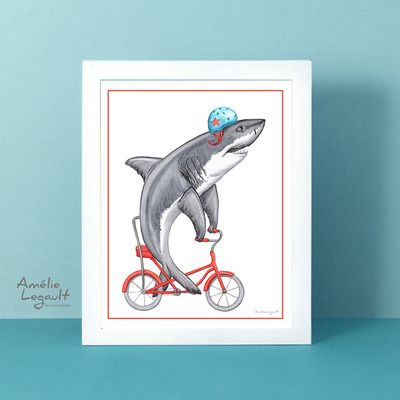 Requin à vélo - Affiche murale