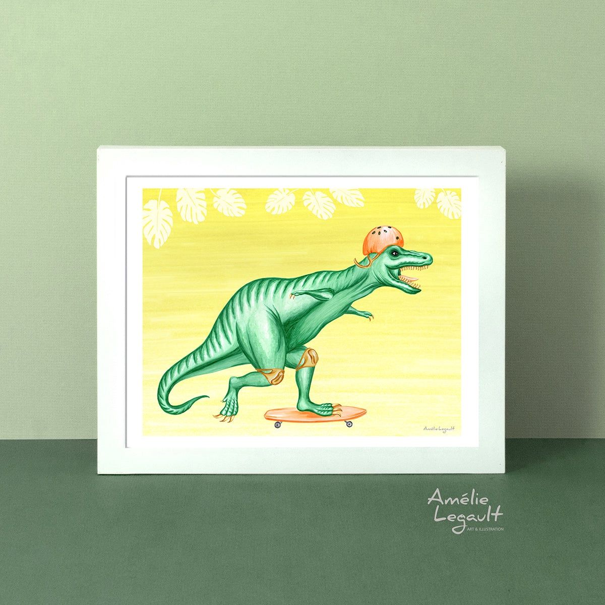 Tyrannosaure en planche à roulettes - Affiche murale