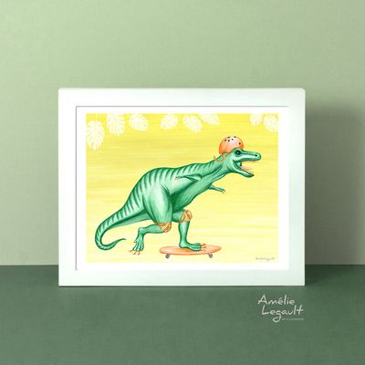 Tyrannosaure en planche à roulettes - Affiche murale