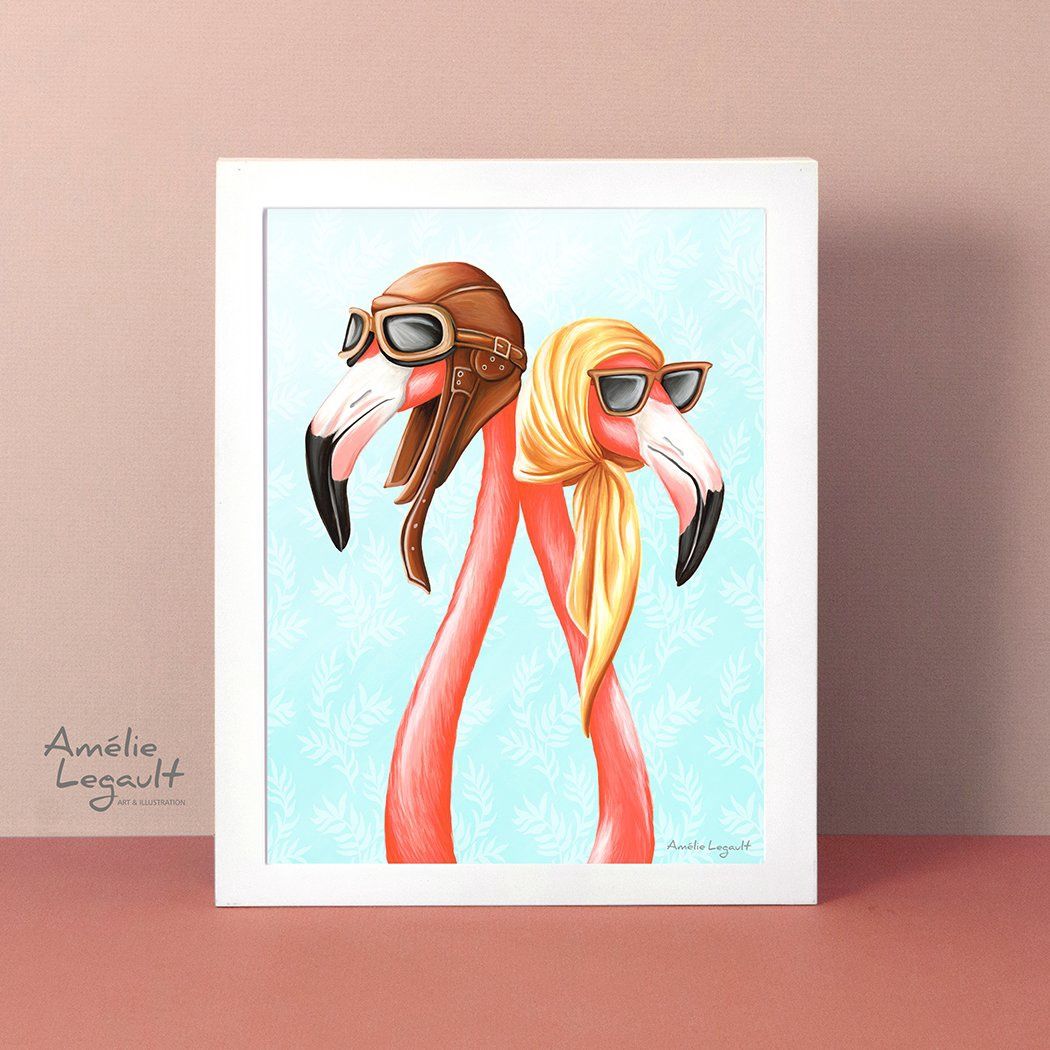Flamants roses aviateurs - Affiche murale