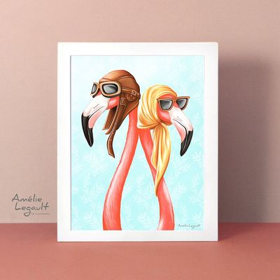 Flamants roses aviateurs - Affiche murale