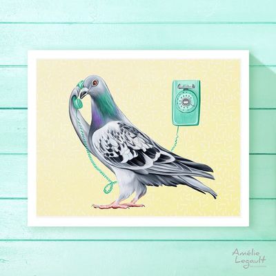 Pigeon au téléphone - Affiche murale