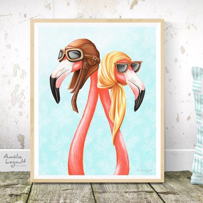 Flamants roses aviateurs - Affiche murale