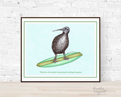 Kiwi en surf - Affiche murale