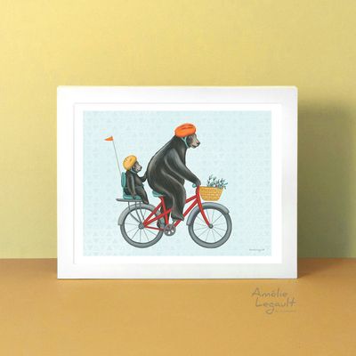 Ours en vélo - Affiche murale