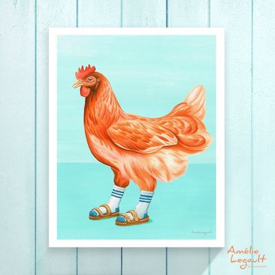 Poule en sandales avec des bas - Affiche murale