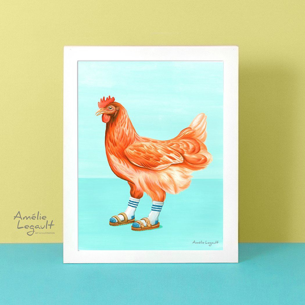Poule en sandales avec des bas - Affiche murale