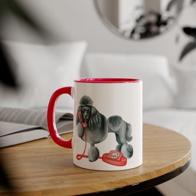 Tasse Caniche au téléphone