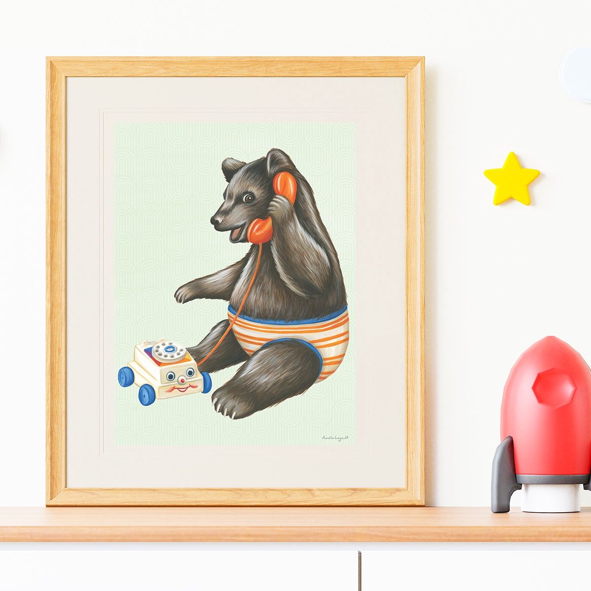 Bébé Ourson au téléphone - Affiche murale