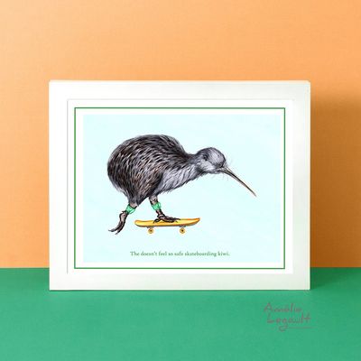 Kiwi en skateboard - Affiche murale
