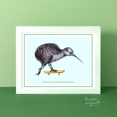 Kiwi en skateboard - Affiche murale