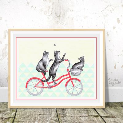 Chats à vélo - Affiche murale