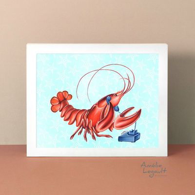 Homard au téléphone - Affiche murale