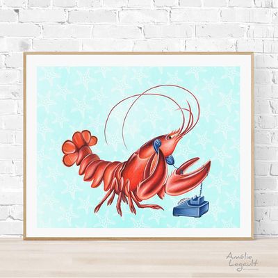Homard au téléphone - Affiche murale